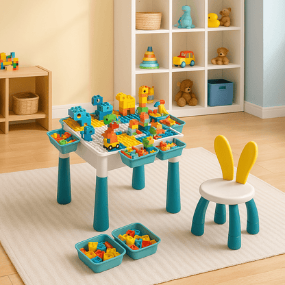 Mesa de Bloques Multifuncional Infantil + Silla 105 Piezas