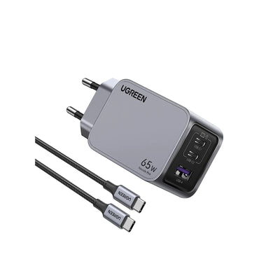 Pack Cargador GaN 65W Ugreen Nexode Pro 3 Puertos Cable