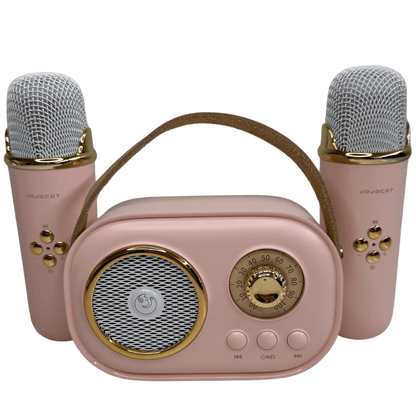 Parlante Karaoke Infantil Vintage Con 2 Micrófonos Recargable