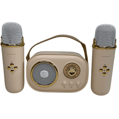 Parlante Karaoke Infantil Vintage Con 2 Micrófonos Recargable