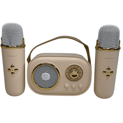 Parlante Karaoke Infantil Vintage Con 2 Micrófonos Recargable