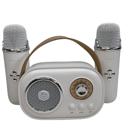 Parlante Karaoke Infantil Vintage Con 2 Micrófonos Recargable