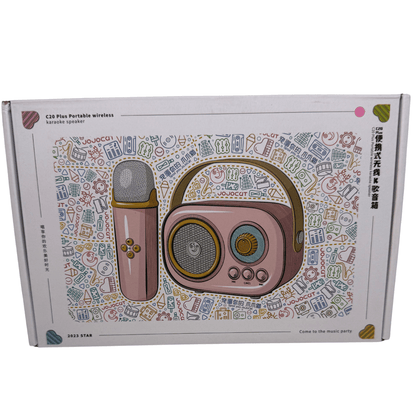 Parlante Karaoke Infantil Vintage Con 2 Micrófonos Recargable