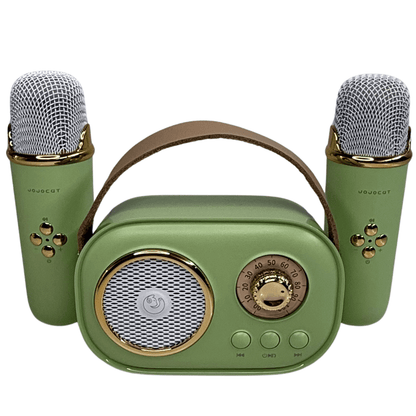 Parlante Karaoke Infantil Vintage Con 2 Micrófonos Recargable