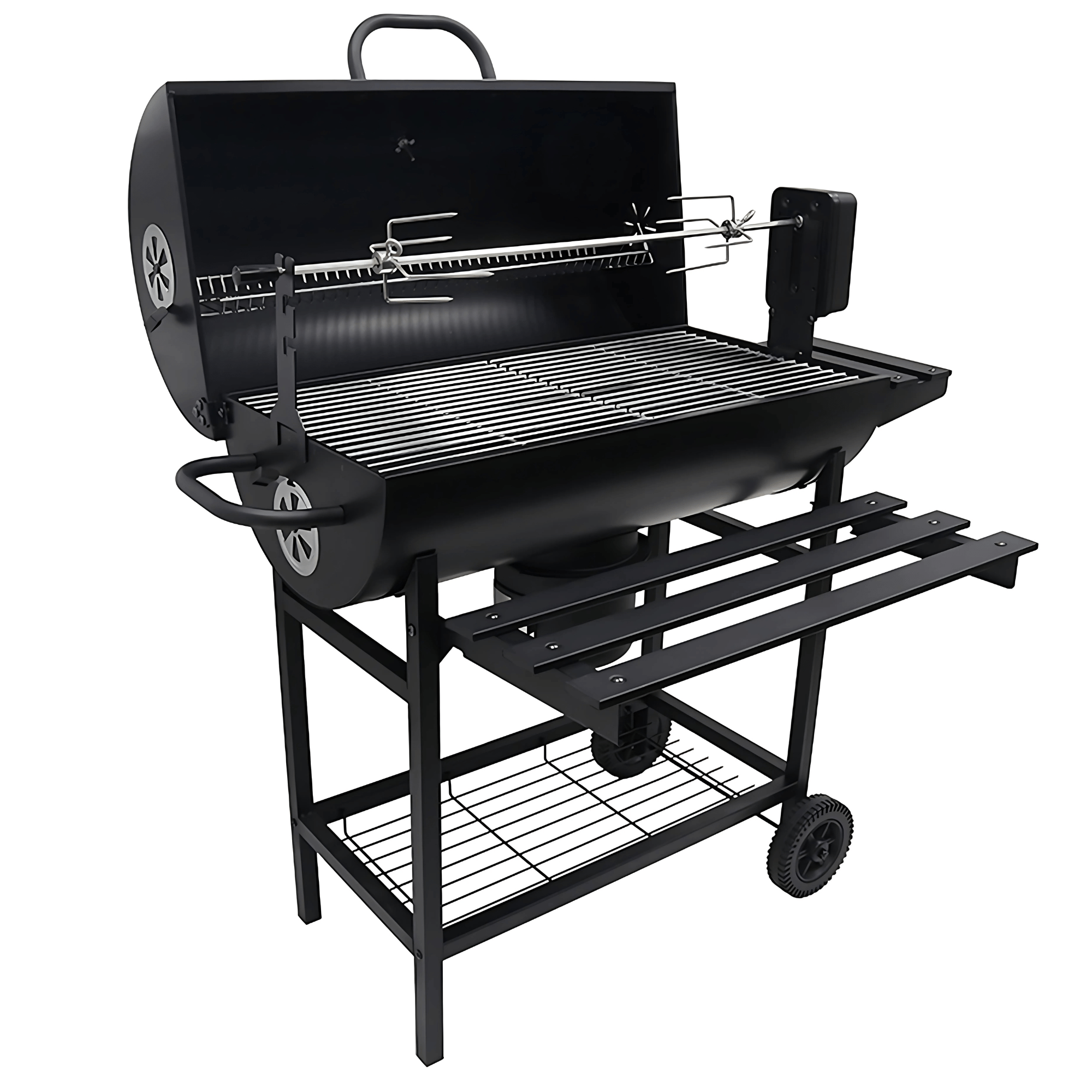 Parrilla Ahumador Barril Carbón con Espiedo y Termómetro