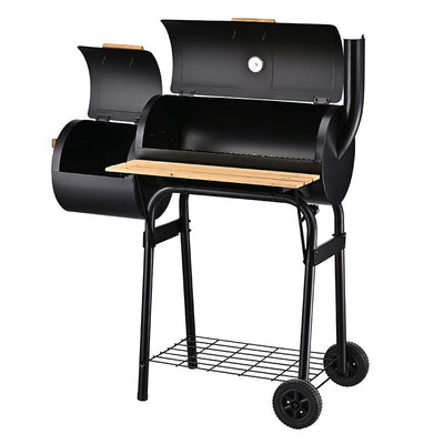 Parrilla Ahumadora Tipo Barril con Repisa y Ruedas