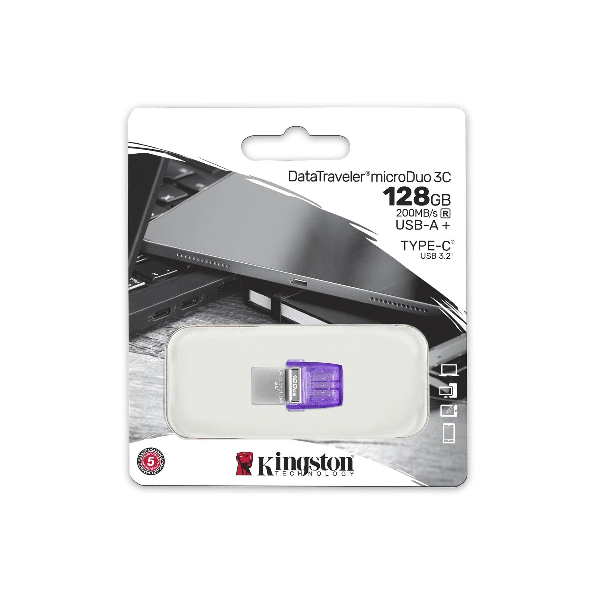 Pendrive 128GB Kingston MicroDuo 3C USB - C y USB - A Dual