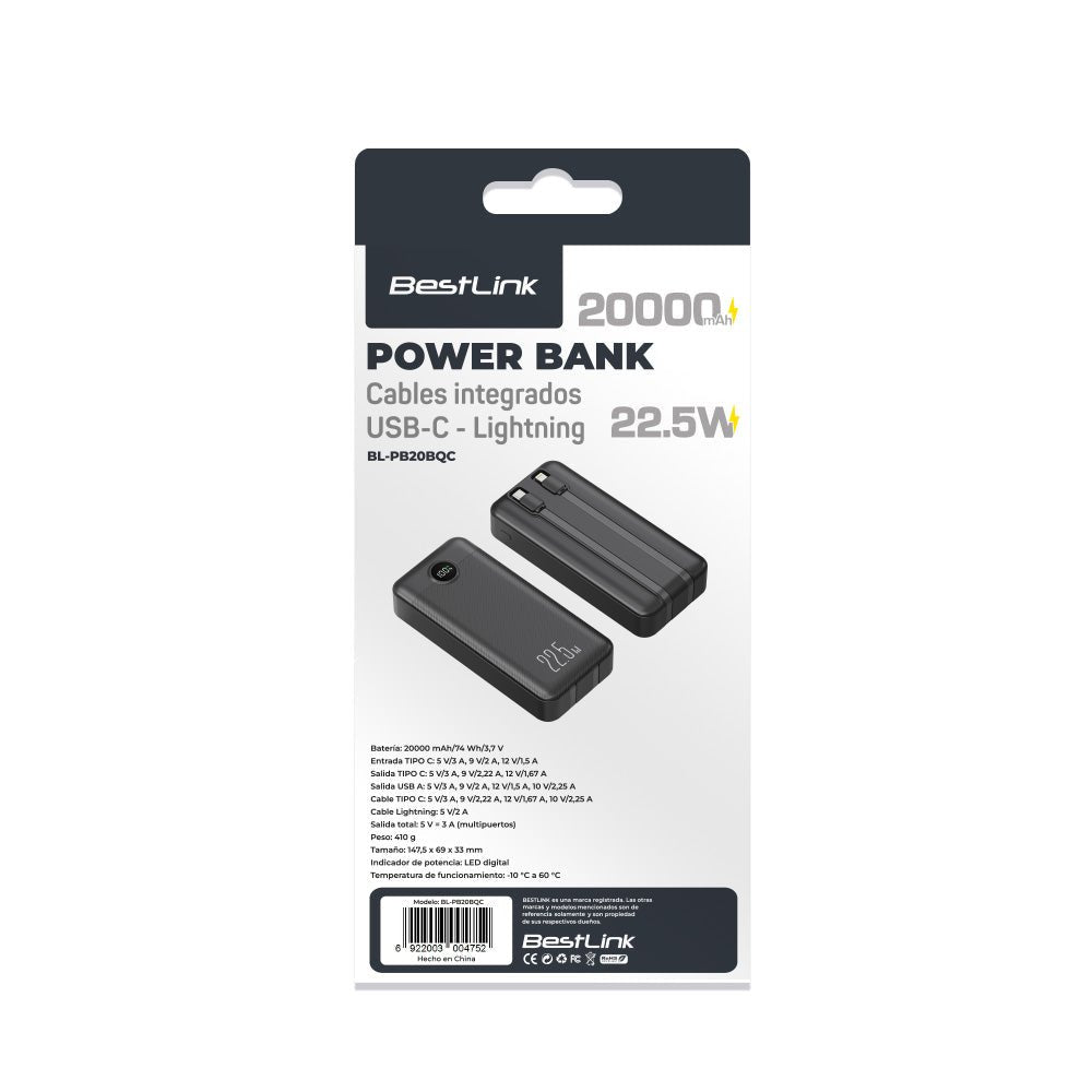 Power Bank 20000 mAh Carga Rapida 22.5W BL-PB20BQC
