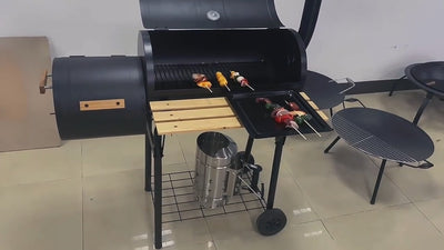 Parrilla Ahumadora Tipo Barril con Repisa y Ruedas