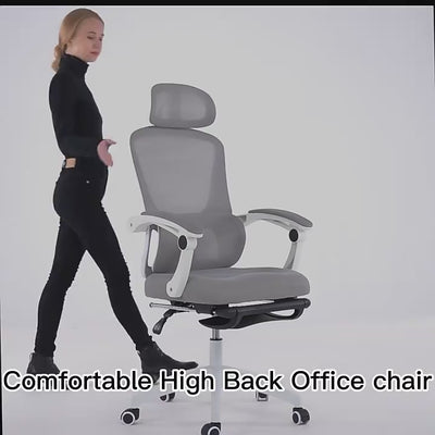 Silla Ergonómica Reclinable con Reposapiés Soporte Lumbar Gris