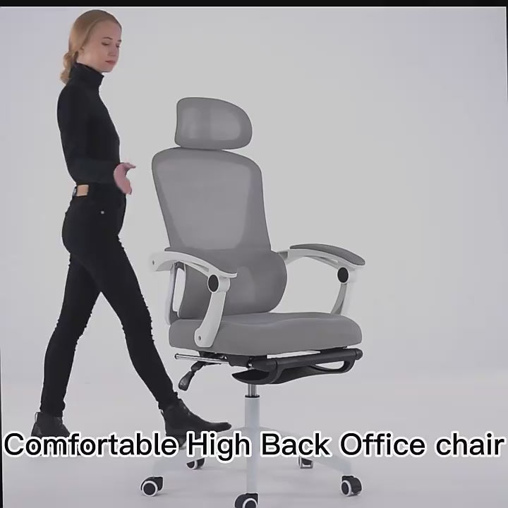 Silla Ergonómica Reclinable con Reposapiés Soporte Lumbar Gris