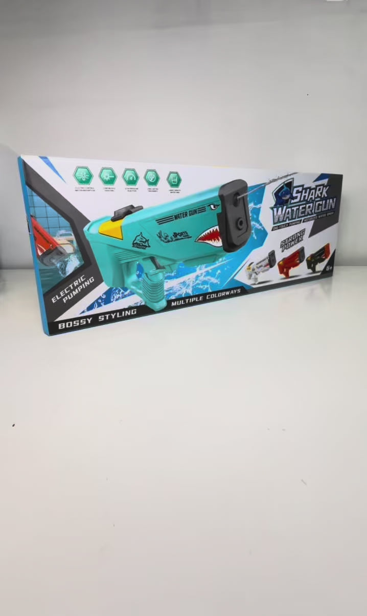 Cargar video: Pistola de Agua Eléctrica Recargable Diseño Tiburón