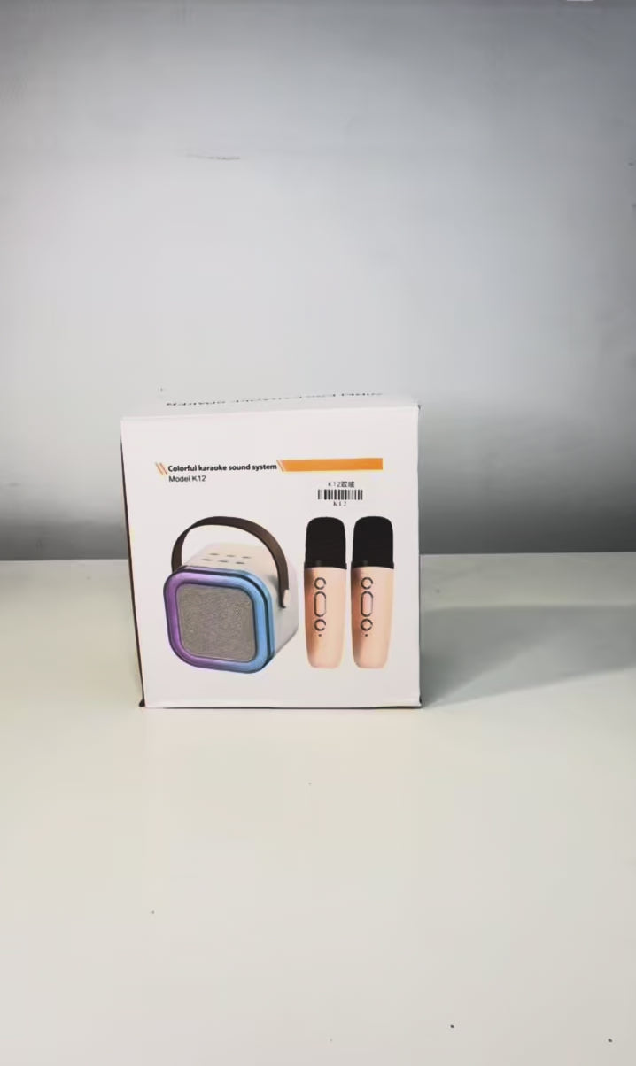 Cargar video: Mini Parlante Karaoke Bluetooth con 2 Micrófonos Inalámbricos