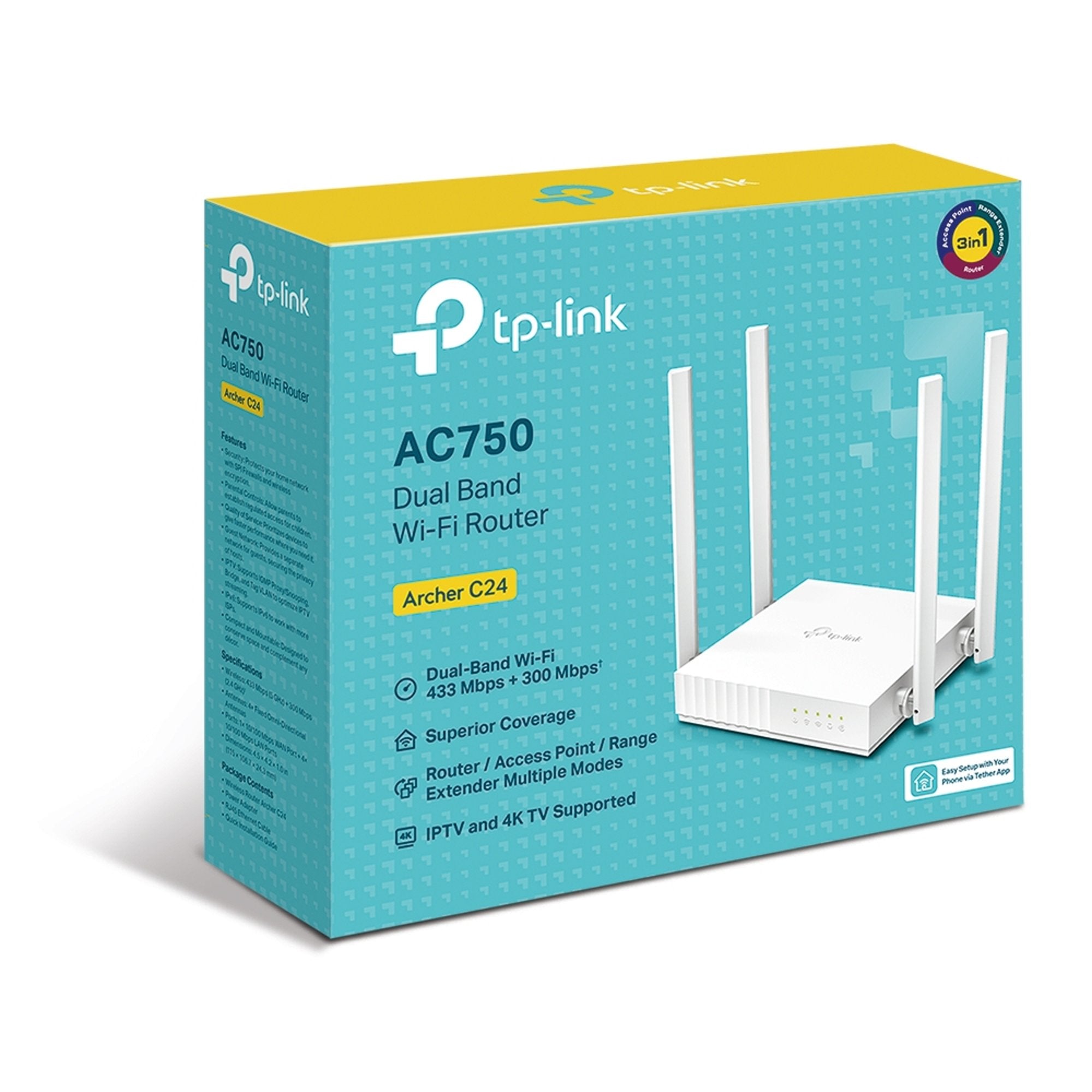 Router WiFi Archer C24 AC750 Doble Banda 3 en 1