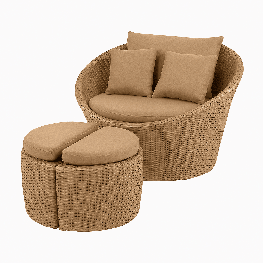 Set 3 piezas ratán sintético café con mesa y sillón