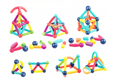 Set de construcción magnética con 84 piezas coloridas STEM 3+