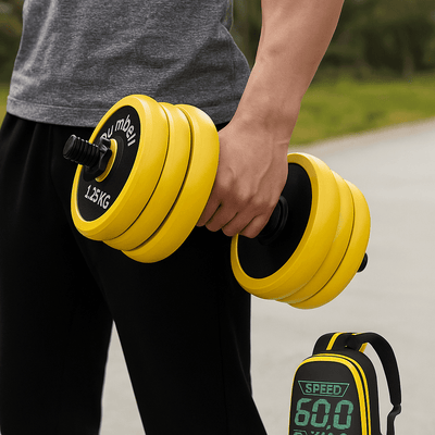 Set de Mancuernas 25 kg Ajustables + Barra 4 en 1 para Casa
