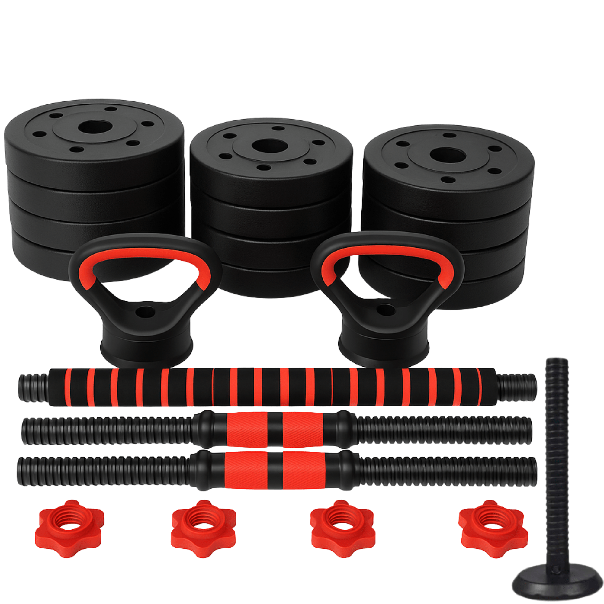 Set de Pesas 20 Kg 4 en 1 Mancuernas Barra y Kettlebell