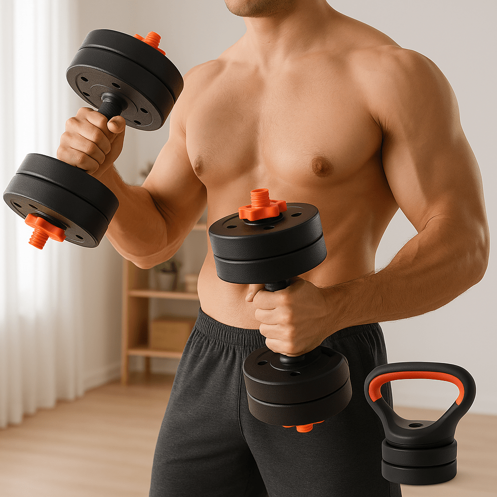 Set de Pesas 30 Kg 4 en 1 Mancuernas Barra y Kettlebell