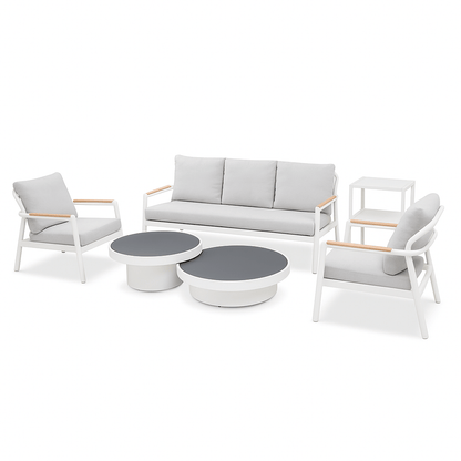 Set Living Exterior 6 Pzs Aluminio Gris Cojines Mesas Doble