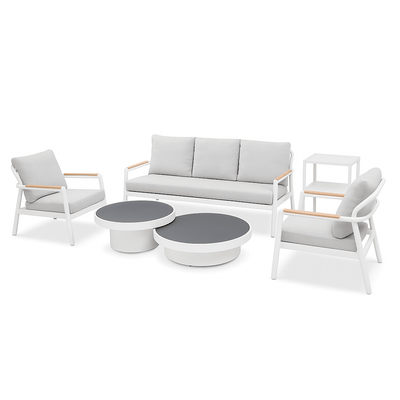 Set Living Exterior 6 Pzs Aluminio Gris Cojines Mesas Doble