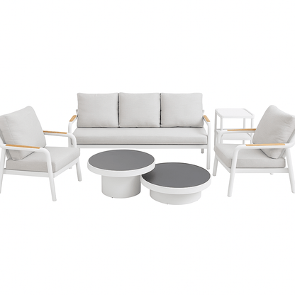 Set Living Exterior 6 Pzs Aluminio Gris Cojines Mesas Doble