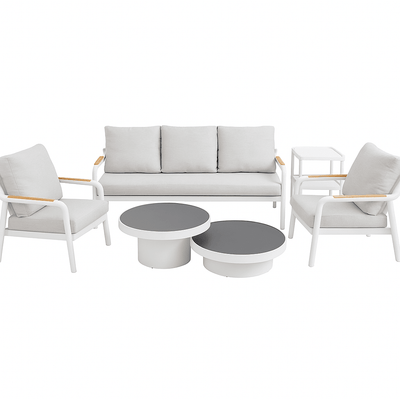 Set Living Exterior 6 Pzs Aluminio Gris Cojines Mesas Doble