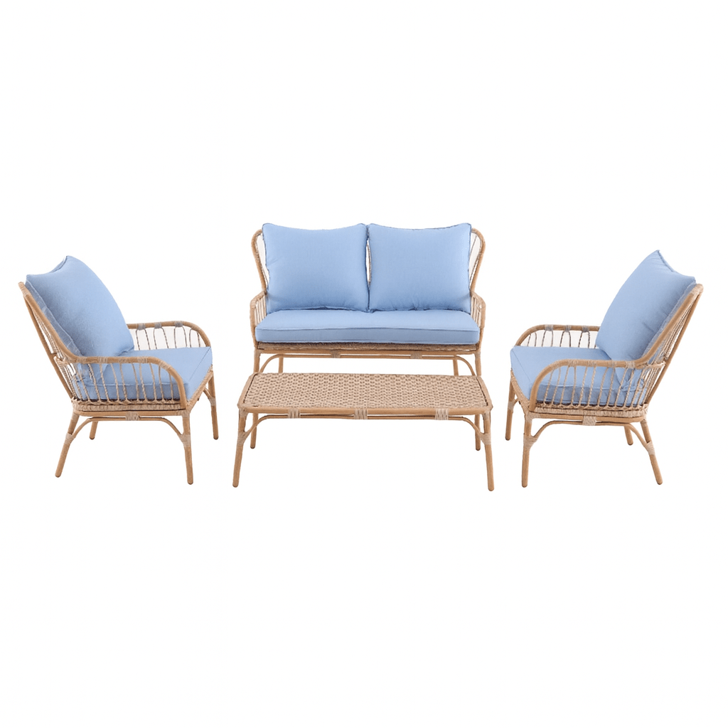 Set Living Ratán Sintético 4 Pzs Azul Claro Exterior