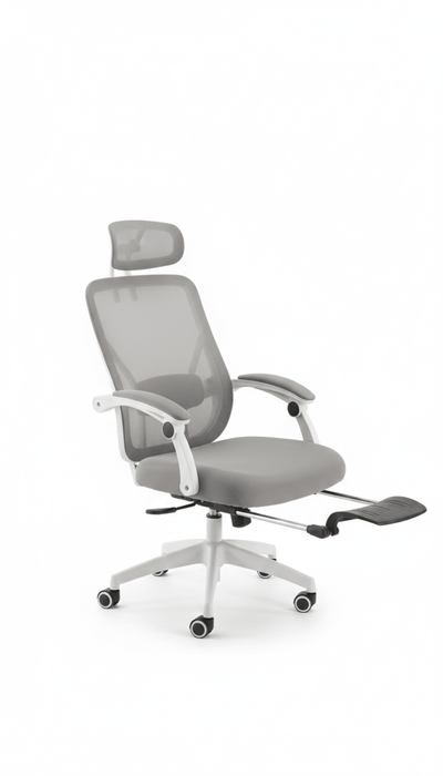 Silla Ergonómica Reclinable con Reposapiés Soporte Lumbar Gris