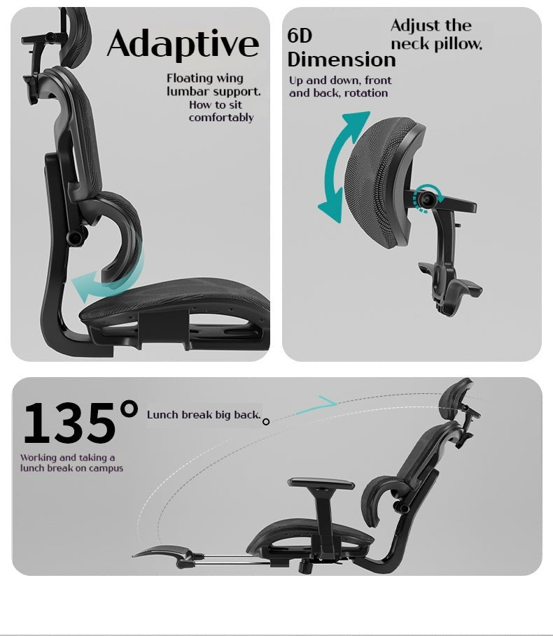 Silla Ergonómica Reclinable con Reposapiés y Soporte Lumbar