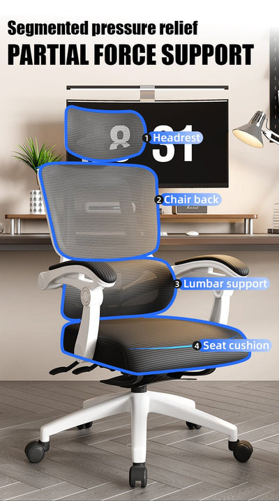 Silla Ergonómica Reclinable Soporte Lumbar y Reposapiés Negra
