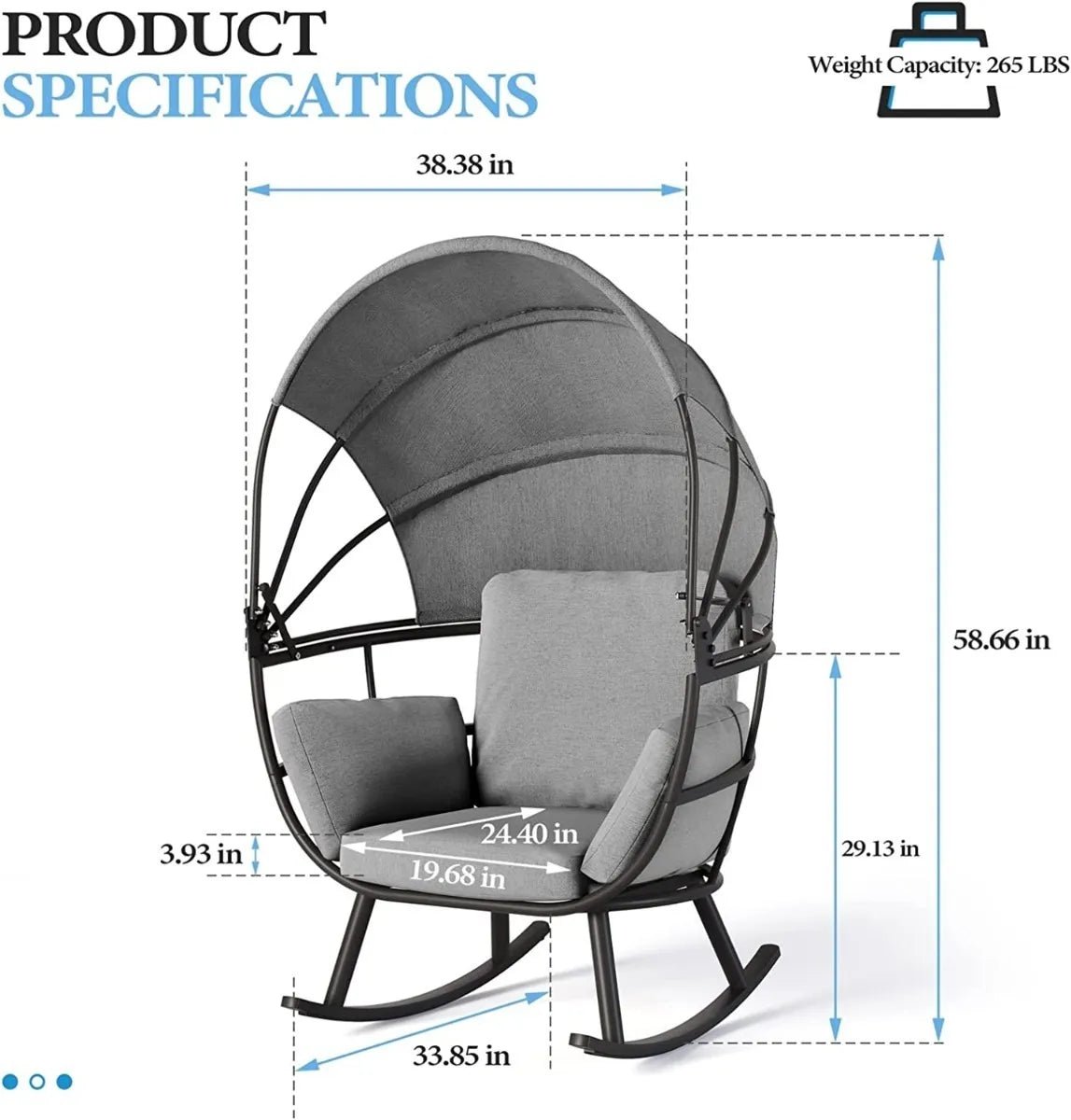 Silla Mecedora relax individual para terraza con cojines grises