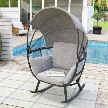 Silla Mecedora relax individual para terraza con cojines grises