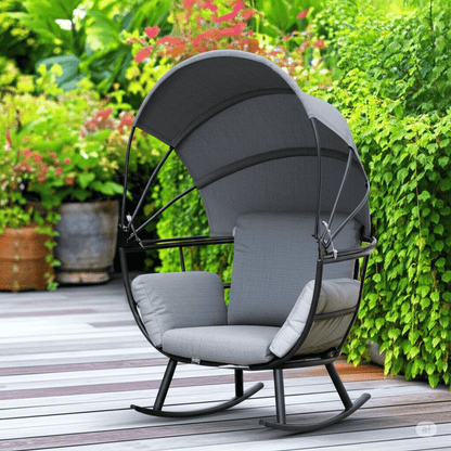 Silla Mecedora relax individual para terraza con cojines grises