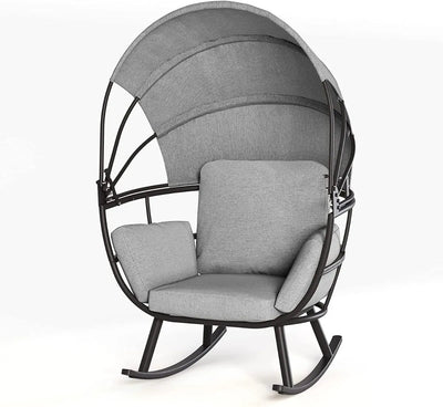 Silla Mecedora relax individual para terraza con cojines grises