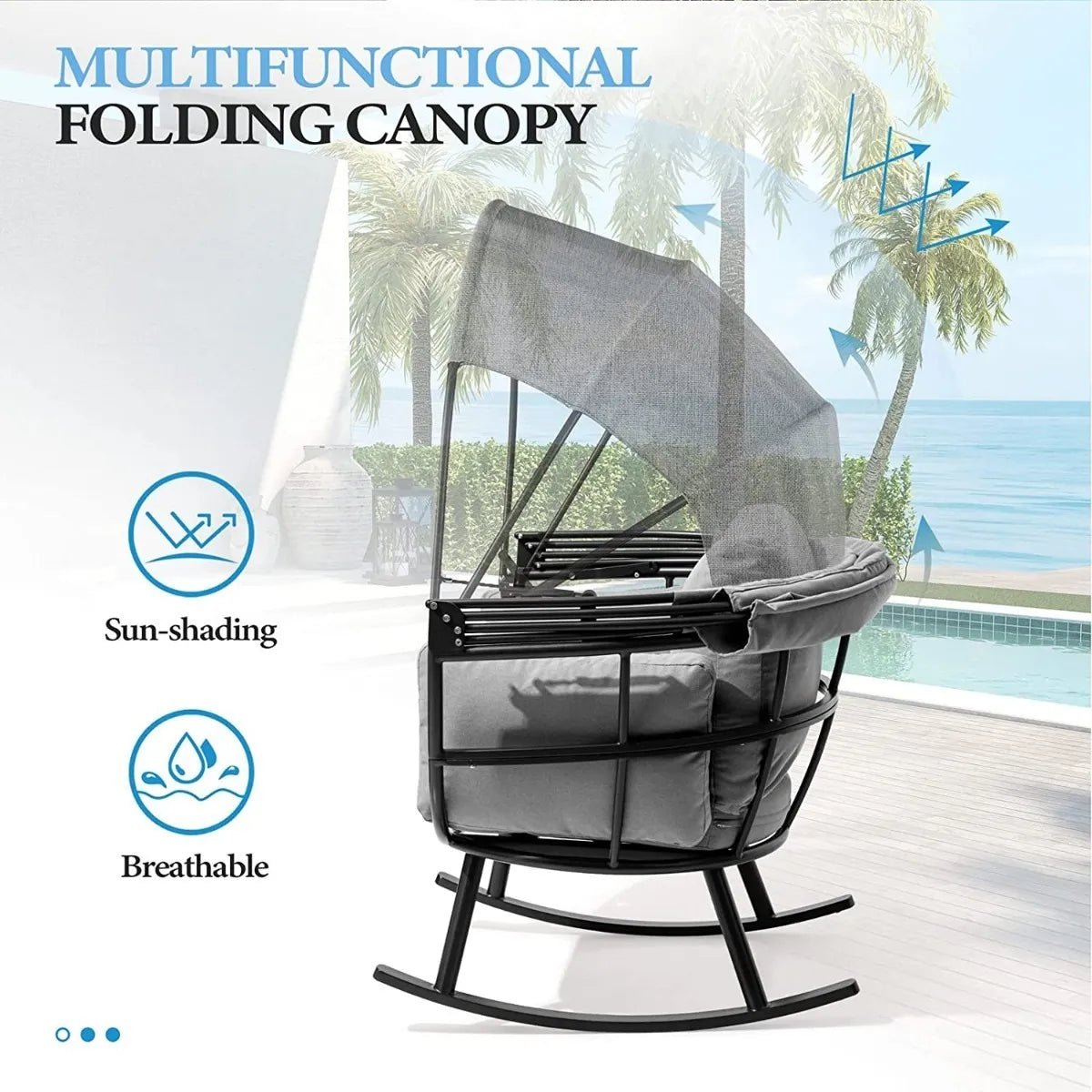 Silla Mecedora relax individual para terraza con cojines grises