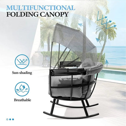 Silla Mecedora relax individual para terraza con cojines grises