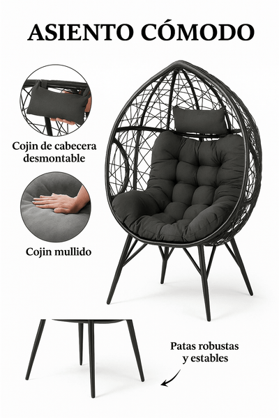 Sillón Huevo Diseño Moderno Interior Exterior Negro