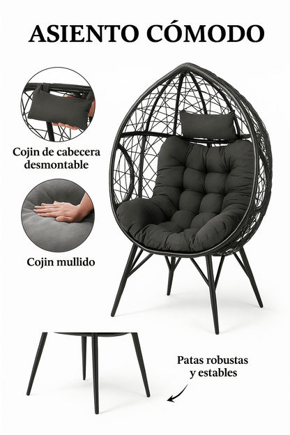 Sillón Huevo Diseño Moderno Interior Exterior Negro