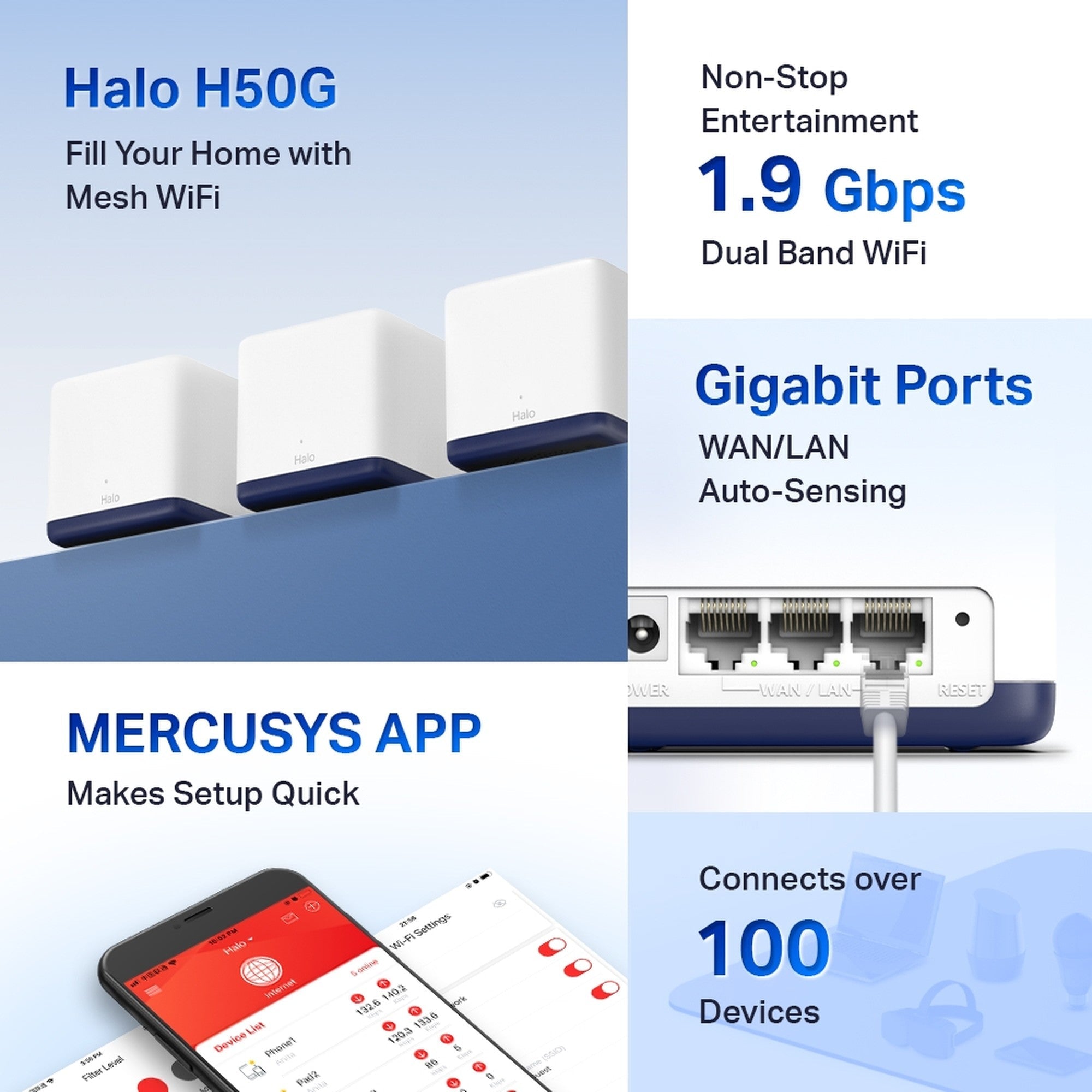 Sistema WiFi Mesh Halo H50G Pack 3 Doble Banda Gigabit