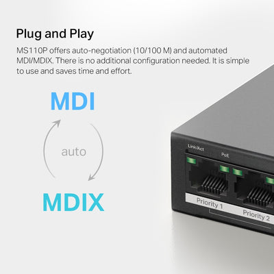 Switch 10 Puertos 8 PoE+ 65W MS110P 100 Mbps