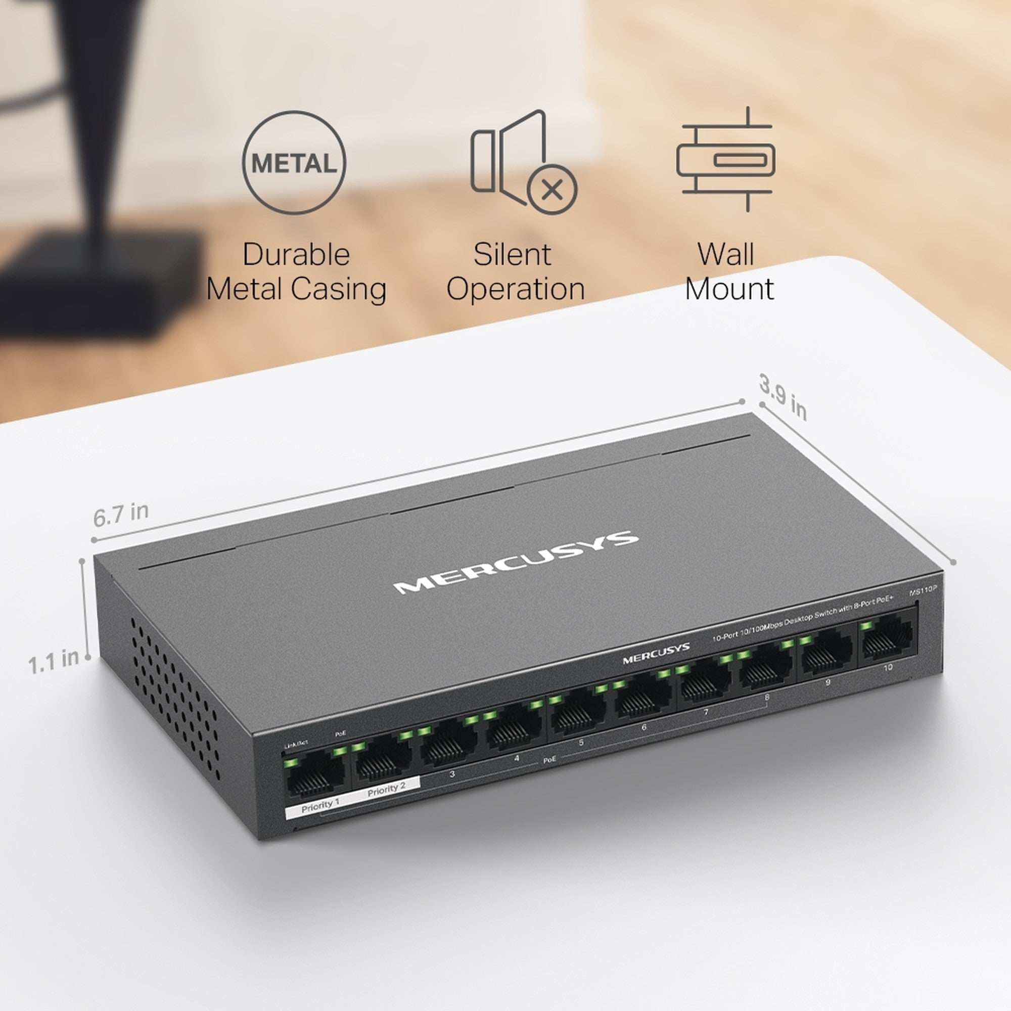 Switch 10 Puertos 8 PoE+ 65W MS110P 100 Mbps