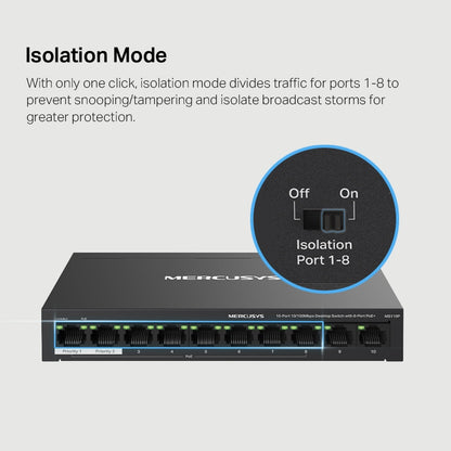 Switch 10 Puertos 8 PoE+ 65W MS110P 100 Mbps