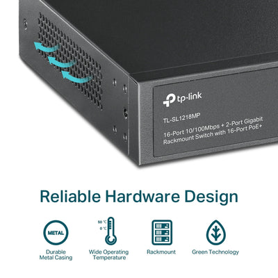 Switch 16 Puertos PoE + 2G + 2SFP TL - SL1218MP TP - Link