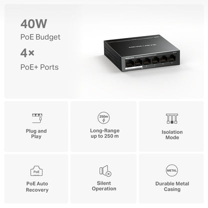 Switch 6 Puertos 4 PoE+ 65W MS106LP 100 Mbps