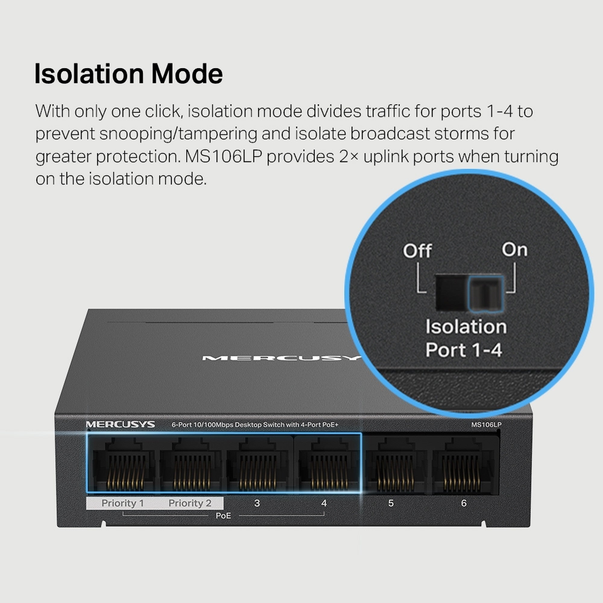 Switch 6 Puertos 4 PoE+ 65W MS106LP 100 Mbps