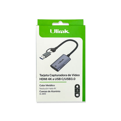 Tarjeta capturadora de video HDMI 4K a USB C USB3.0 UL - ADV