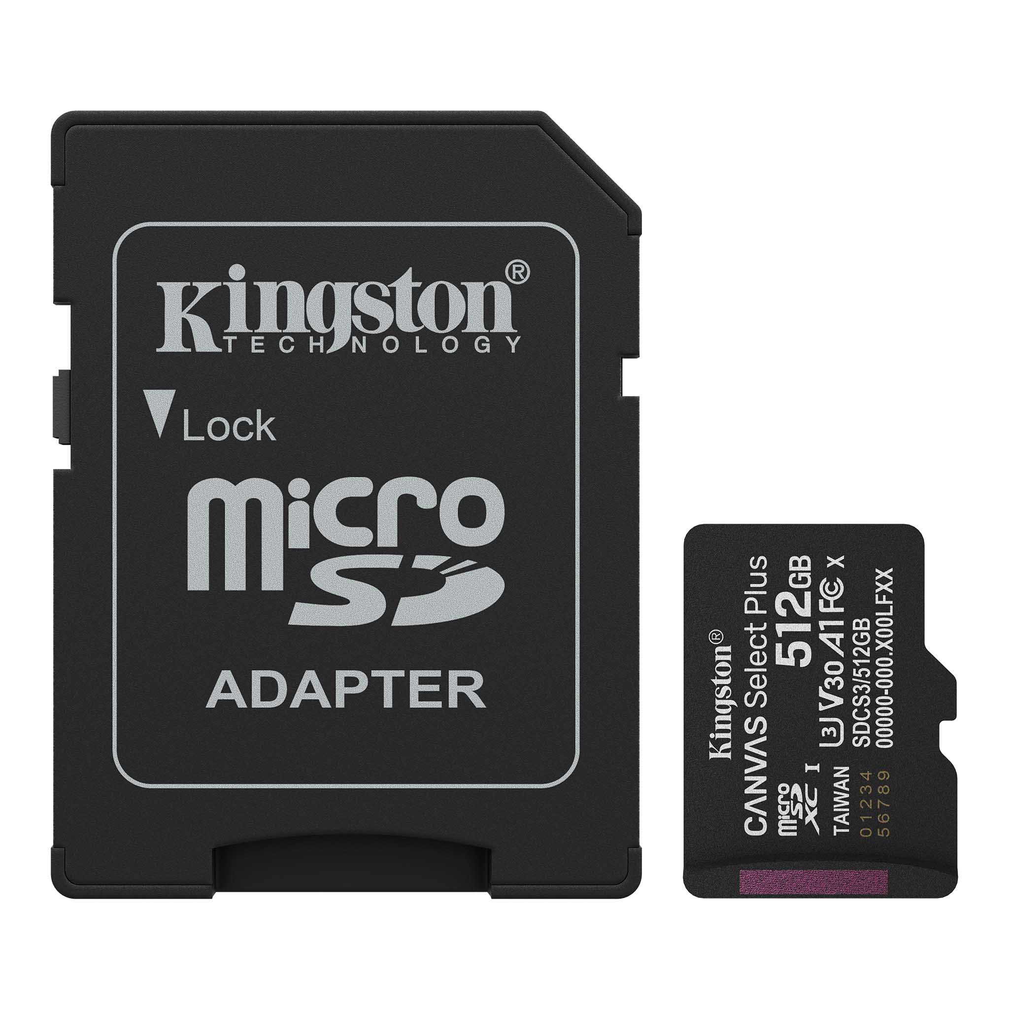 Tarjeta MicroSD 512GB Kingston Canvas Select Plus A1
