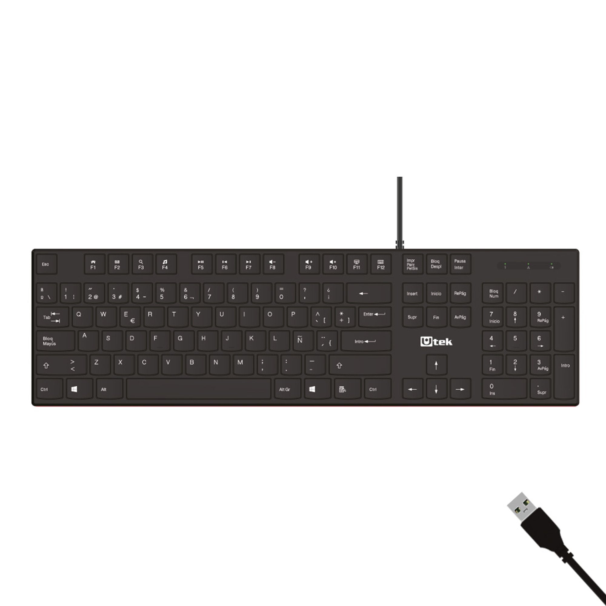 Teclado alámbrico USB multimedia tecla Slim UT - KB750
